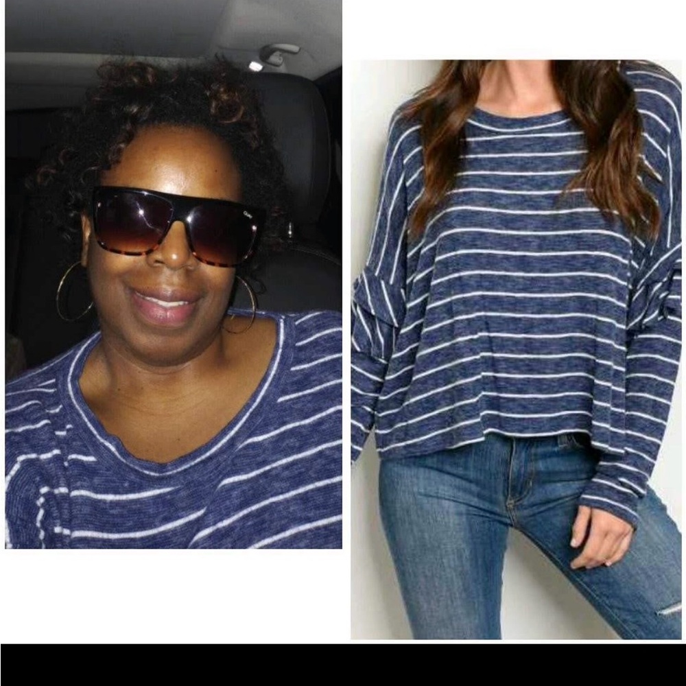 Navy White Stripes long-sleeved ladies top